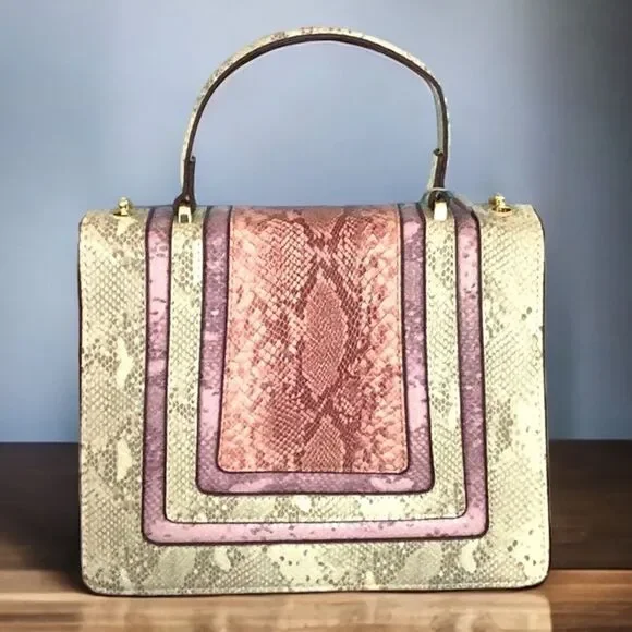 CHRISBELLA NWT CROSSBODY SATCHEL HANDBAG Pink PURPLE SNAKE Leather - Picture 5 of 10